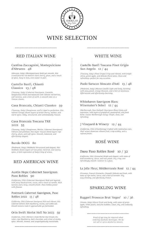American Way Pasta Menu image 1