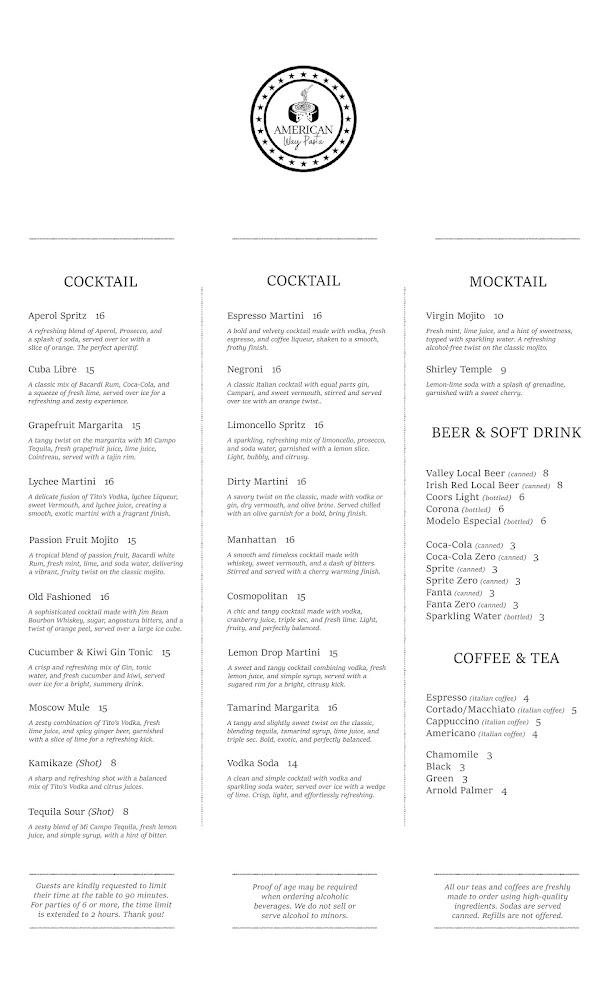 American Way Pasta Menu image 2