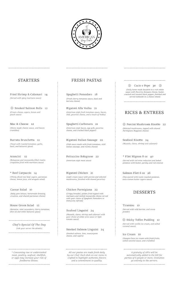 American Way Pasta Menu image 3